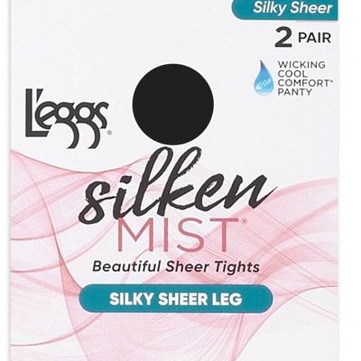 L'eggs Silken Mist Control Top Pantyhose Ultra Sheer Tights, Size B, Black Mist