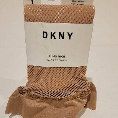 DKNY Fishnet Stockings Thigh High Size Small Medium Color Nude Made Italy New