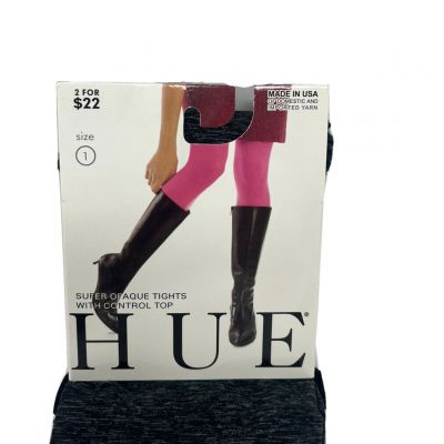 New HUE Super Opaque Tights With Control Top Graphite Heather Made In USA Size 1