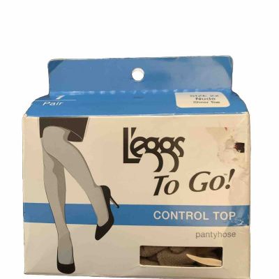 Leggs To Go! - Control Top Sheer Toe Pantyhose. Size 2X Nude New