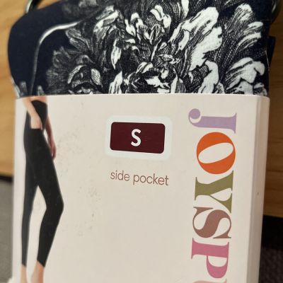 Joyspun Footless Tights Women SMALL Black & White Floral With Side Pocket NEW