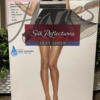 Hanes Silk Reflections Non Control TopSheer Toe Barely Black AB 715 Pantyhose