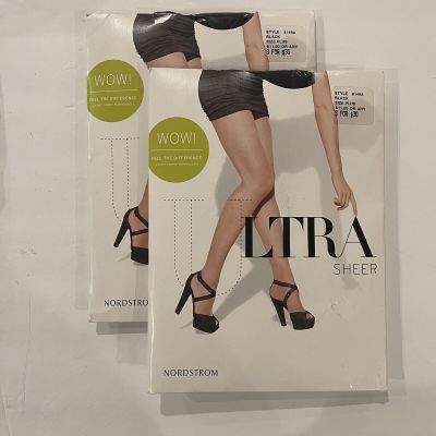 Nordstrom Ultra Sheer Pantyhose Size Plus Black Lot of 2 Control Top New