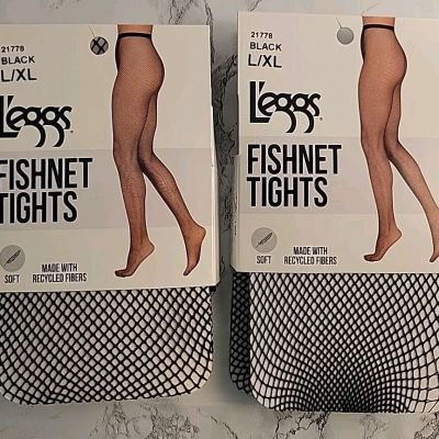 (2) L'eggs Fishnet Tights Black/ Size L/XL (#21778)