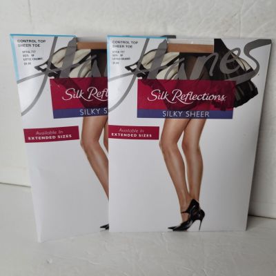 2 Pkg Hanes Silk Reflections Size Plus EF Pantyhose 717 Little Color Silky Sheer