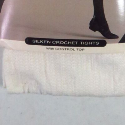 New - HUE Control Top Silken Crochet Tights / sz S/M / White
