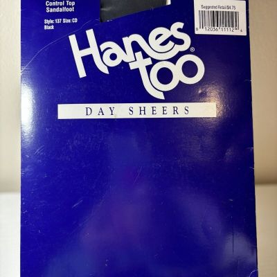Hanes Too Day Sheer 137 Control Top Pantyhose Black Size CD