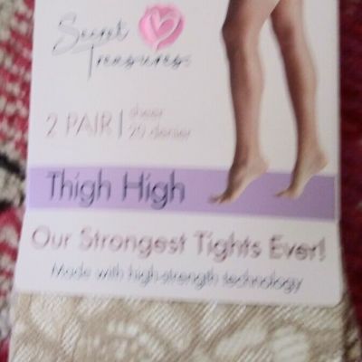 NEW NWT Secret Treasures Missy Thigh High 2 pair stockings lace top Beige sexy