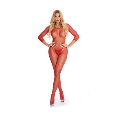 Pink Lipstick Risqué Crotchless Bodystocking Red