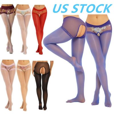 US Womens Hollow Out Sheer Suspender Pantyhose Crotchless Tights Stockings