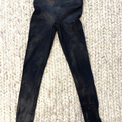 SPANX Women’s Black FAUX LEATHER Leggings Size SMALL Stretch High Waist