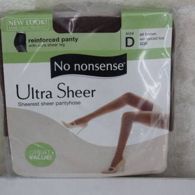 No Nonsense Jet Brown Ultra Sheer Reinforced Panty Toe Pantyhose Size D SQ6 NOS