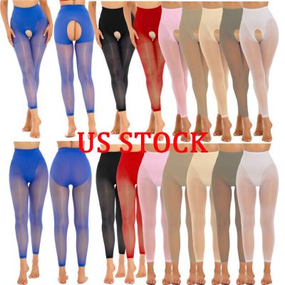 US Women Sheer Mesh High-Waist Crotchless Leggings Yoga Workout Party Club Pant