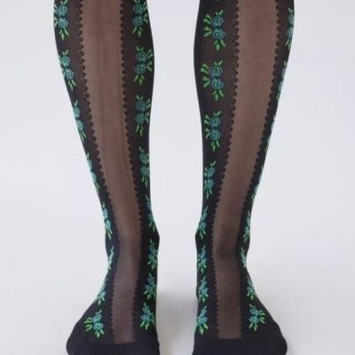 2 pairs! Urban Outfitters Astrid Floral Tights Opaque & SHEER & Leopard M/L