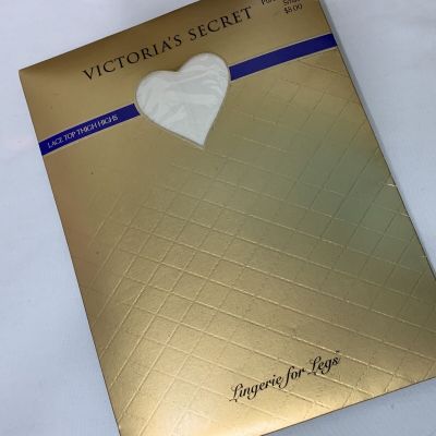 Victoria's Secret Lace Top Thigh High Pantyhose Sheers Small Pure White 90’S