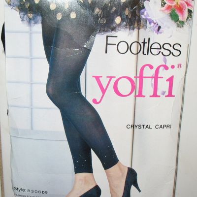 YOFFI - NEW - AVG. LONG  -  BLACK 100perc NYLON  CRYSTAL CAPRI - FOOTLESS TIGHTS