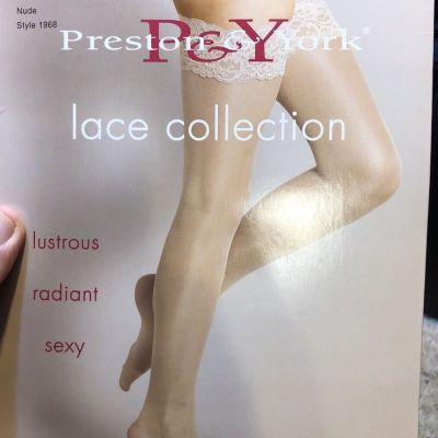 Preston York Sexy Lace Stocking collection Thigh High Jet Black 3/4 sheer toe