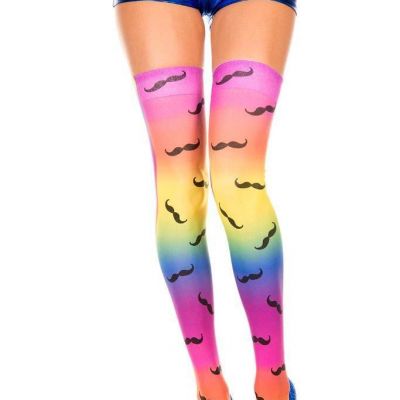 sexy MUSIC LEGS rainbow MUSTACHE print THIGH hi HIGHS stockings PANTYHOSE nylons