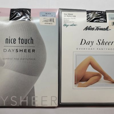 Sears Nice Touch HugAlon Day Sheer Pantyhose One Is Control Black Size D 2 Pack
