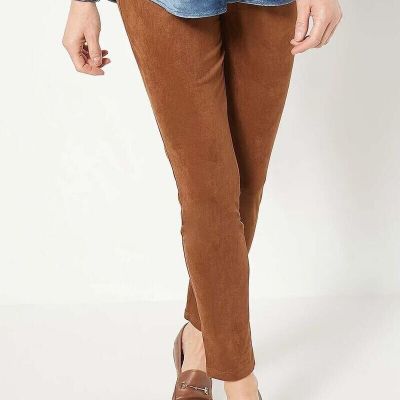 NWOT GRAVER Susan Graver Faux Suede Leggings Sz 2X Dark Caramel Pull On Slim Fit