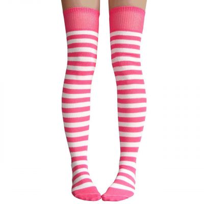 Neon Pink/White Thigh Highs