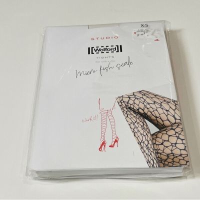 NWT Wolford Micro Fish Scale Tights in Deep Ocean Blue size XS
