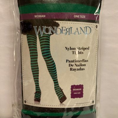 Nylon Striped TIGHTS Green & Black Women's ONE SIZE New WONDERLAND