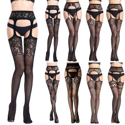 Women's Laces Hold Up Thigh High Hoise Pantyhose Sexy Fishnet Stockings Tights