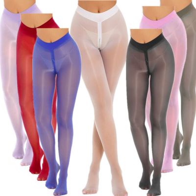 US Women's Glossy Tights Zipper Crotch Stockings Seamless High Waist Pantyhose