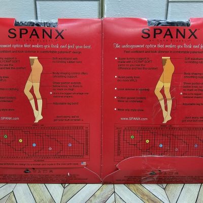 Spanx Sara Blakely Size D Black Footless Bodyshaping Pantyhose W/Extra Tummy X2