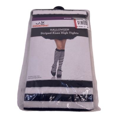 Way to Celebrate WOMENS ONE SIZE Halloween Striped Black White Knee high Tights