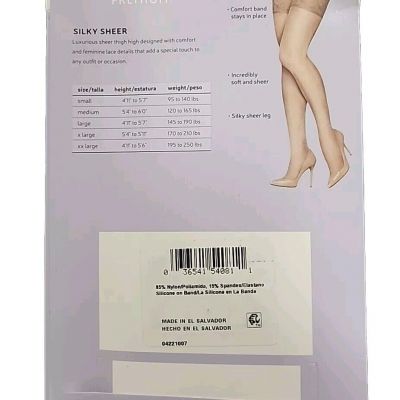 Hanes Premium Silky Sheer Lace Thigh High Medium Stockings Nude Medium Beige