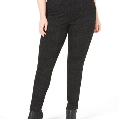 Style & Co Women's 3X Ponte Pull on Pants Black Gray Print Mid Rise Comfort Wais