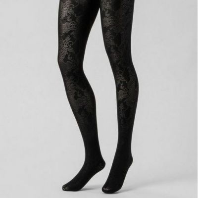 Women's Shiny Jacquard Opaque Tights - A New Day Black