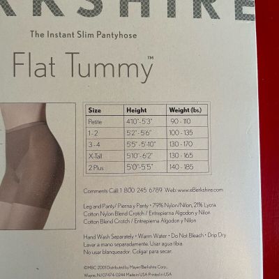 Berkshire Vintage 8016 Linen Size 2 Plus Flat Tummy Instant Slim Pantyhose