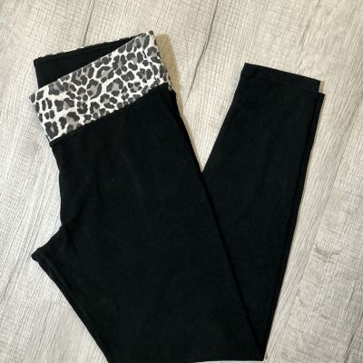 Victoria's Secret PINK Leggings Women’s Large Yoga Black Bling Logo Cheetah EUC