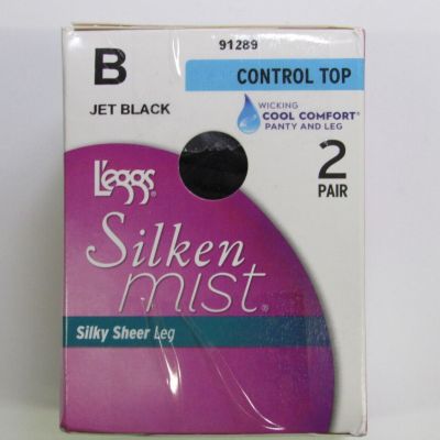 L'eggs Silken Mist Women's Control Top 2pk Pantyhose Jet Black Size B