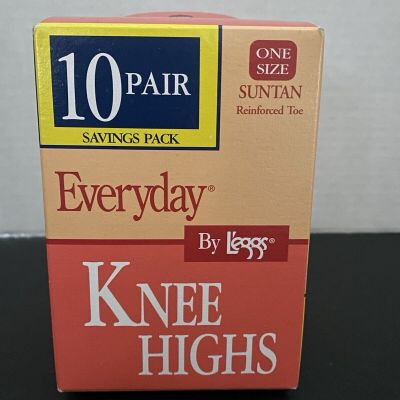 LEGGS Everyday Knee Highs Sheer Toe Nude 10 Pair Pack NEW Vintage