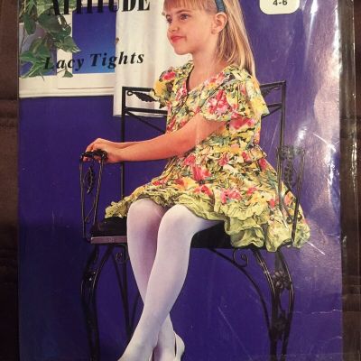 Black Lacy Tights Girls Med 4-6 Child Leg Stockings 100perc Nylon New In Package