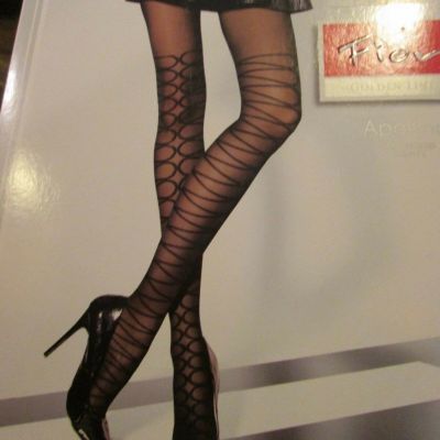 FIORE APOLLINA BLACK 40 DENIER PATTERNED PANTYHOSE TIGHTS   3 SIZES
