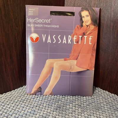 Vassarette Stockings Woman’s Size Medium Black Silky Sheer Thigh Highs Lace NWT