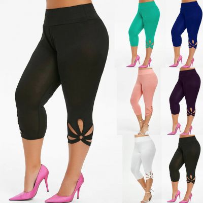 Womens 3/4 Length Cropped Leggings Plus Size Ladies High Waist Stretchy Pants