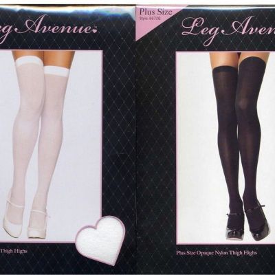 Opaque Thigh High Stockings Women's Plus Size White or Black Leg Avenue 6672 Q