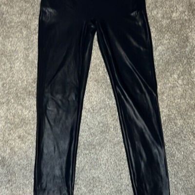 SPANX Faux Leather Leggings 2437 Large Black Shapewear Pants Bottoms MSRP $98