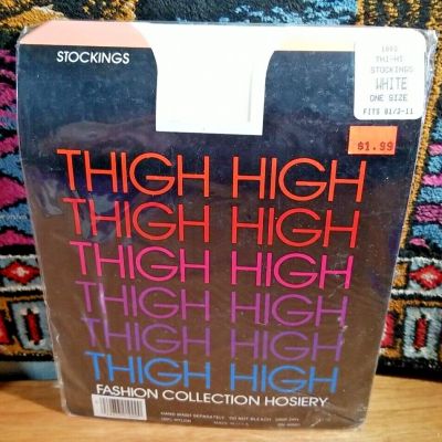 Nylon Stockings 8 1/2 -11 White Thigh Highs Thi-Hi NOS Fashion Collection NYLON