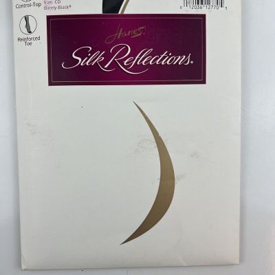 Hanes Silk Reflections Style 718 SZ CD Barely Black Panty Hose Silky Sheer