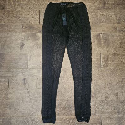 Diamond Supply Co Fair Leggings Black Women's Size M Sheer Mesh Lace Eyelet NEW