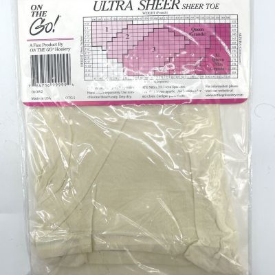 New Pantyhose Off White Size 2 Ultra Sheer Invisible Sheer Toe ON THE GO NIP