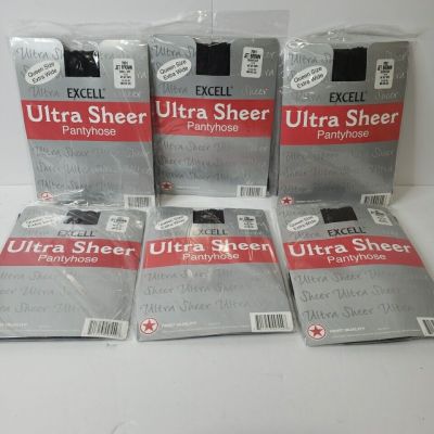 6 Packs Ultra Sheer Pantyhose Nylon Stocking Queen Size Jet Brown 160-240 LBS