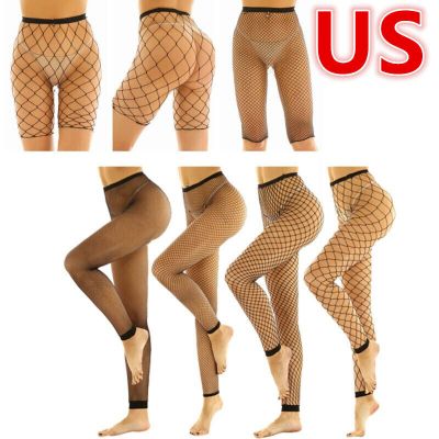 US Womens Fishnet Mesh See Through Slim Fit Pants High Waist Tights Stockings